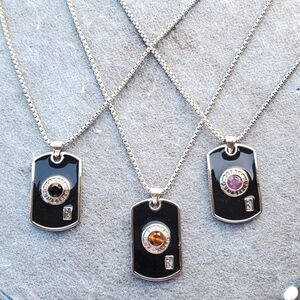 Mens Black Enamel Gemstone Dog Tag Necklace